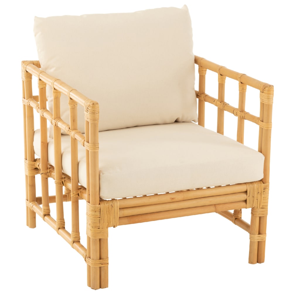 Fauteuil en rotin avec coussins coton/lin/polyester/rotin naturel 67 x