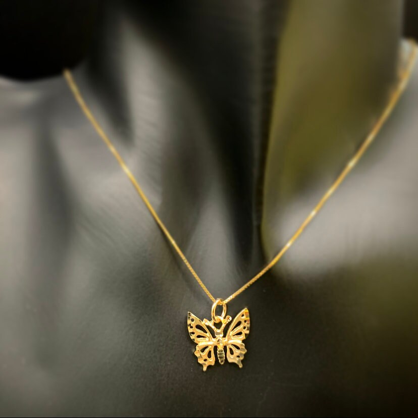 Ciondolo a forma di farfalla in oro 10K, ciondolo a forma di farfalla in oro, ciondolo a forma di farfalla, gioielli a forma di farfalla, collana a fo