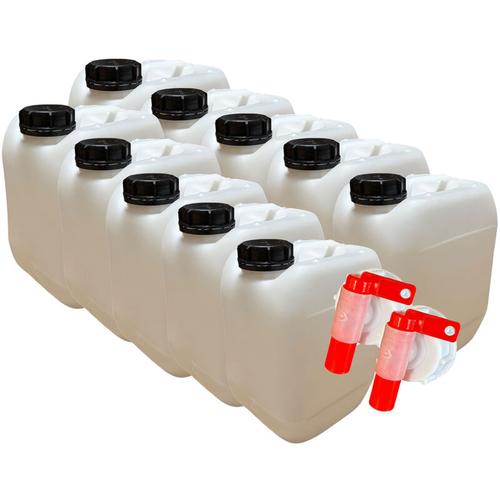 Negomix - Lot de 10 x Jerrican Bidon Plastique 5 l litres avec Bouchon Étanche et 2 Robinets