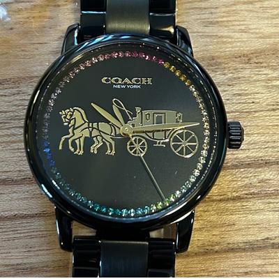 Coach Accessories | Coach Grand Watch 36mm Black Face With Golden Carriage & Multicolored Cr | Color: Black/Gold | Size: Os