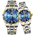 OPK 6023 – Montre couple luxe à quartz avec échelle romaine, strass, double calendrier, étanche, design original