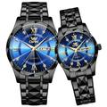 OPK 6023 – Montre couple luxe à quartz avec échelle romaine, strass, double calendrier, étanche, design original
