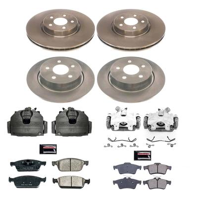 Powerstop Brake Disc & Caliper Kit Natural Loaded (Caliper, Hardware Pads) Z17 OE Replacement, Front Rear, KCOE8174