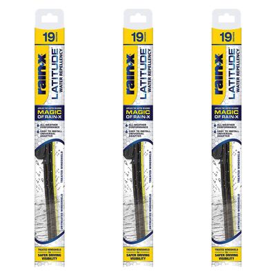 Rain-X Wiper Blade Black Frameless Latitude Water Repellency 2-n-1 Series, Front, Driver & Passenger Side Rear, SET-R495079276-2-3