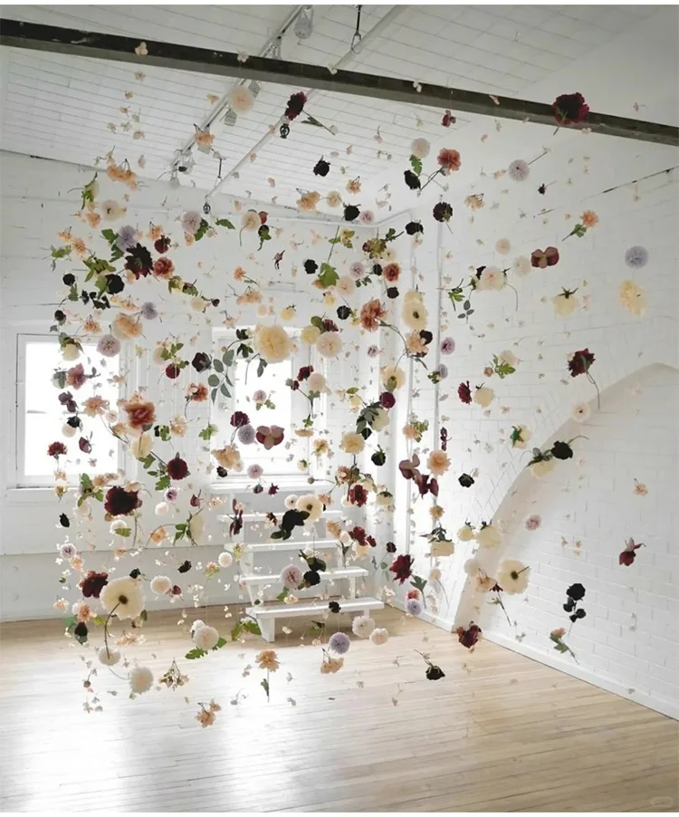 Aqumotic Blumen-Trennwand, Raumteiler, hängender Vorhangdraht, DIY, zufällige Pflanzen, 50/100 Stück, Teiler für Raumtrennung Image