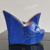ZHIMA Frauen Pantoletten Peep Toe Pumps Glänzende Keile High Heels Sandalen Party Prom Handgemachte Damen Schuhe Frau Große Größe 38 42 44 45 47