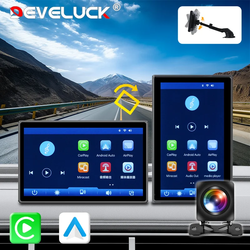 7-Zoll tragbarer Autoradio mit CarPlay & Android Auto, Multimedia-Player, drehbarem Touchscreen, Rückfahrkamera und Automobilmonitor. Image