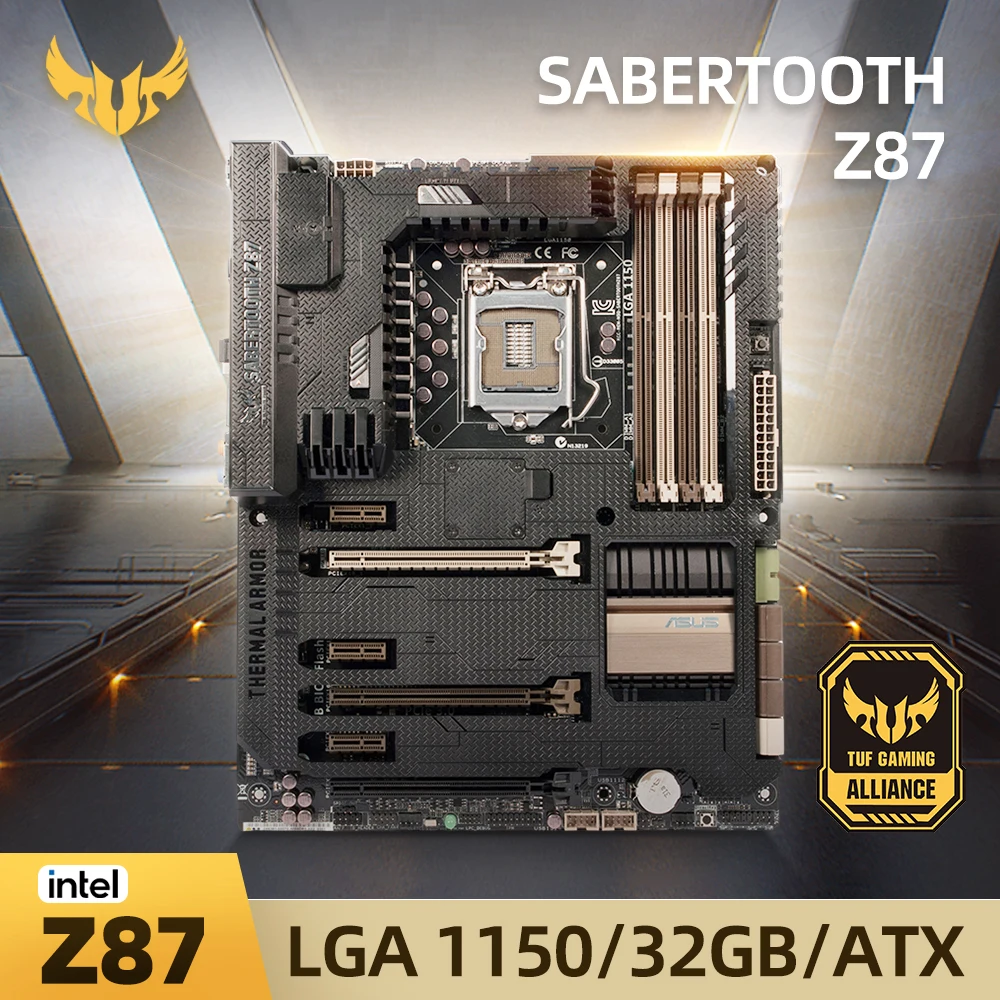 Lga 3,0 motherboard asus saber tooth z87 motherboard 3,0 ddr3 intel z87 32gb usb3.0 pci-e sata iii atx für core i5 i7 Image