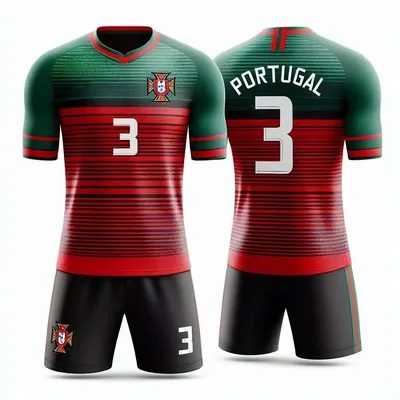 Kids Fashion Jersey Champion Portugal 2-Piece Set New Men's Football Jersey Children's Unisex Size