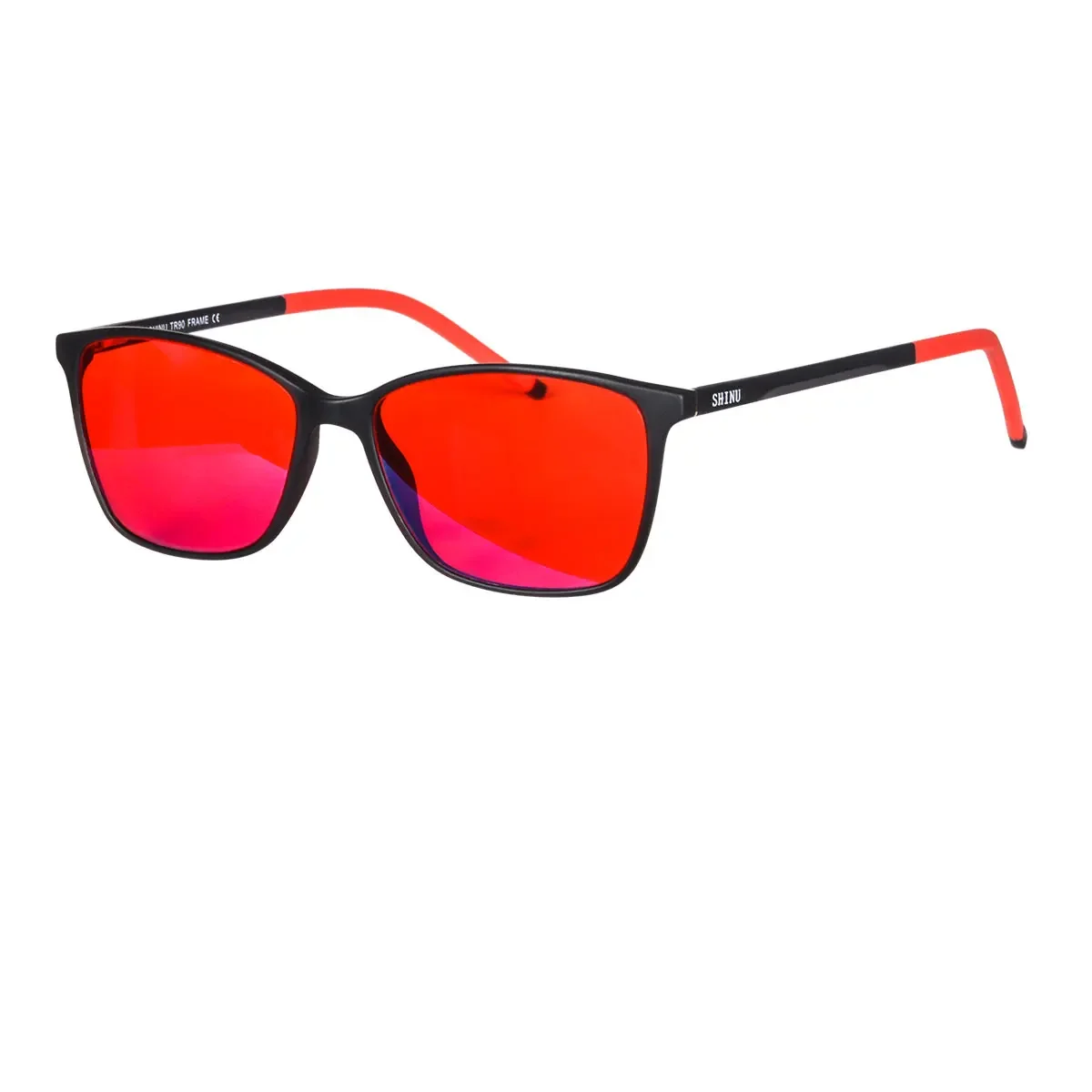 SHINU Blaulicht-blockierende Computerbrille für Damen, rote Gläser, 100 % blockierend für guten Schlaf, orangefarbene Gläser, lange Zeit mit blauem Licht Image