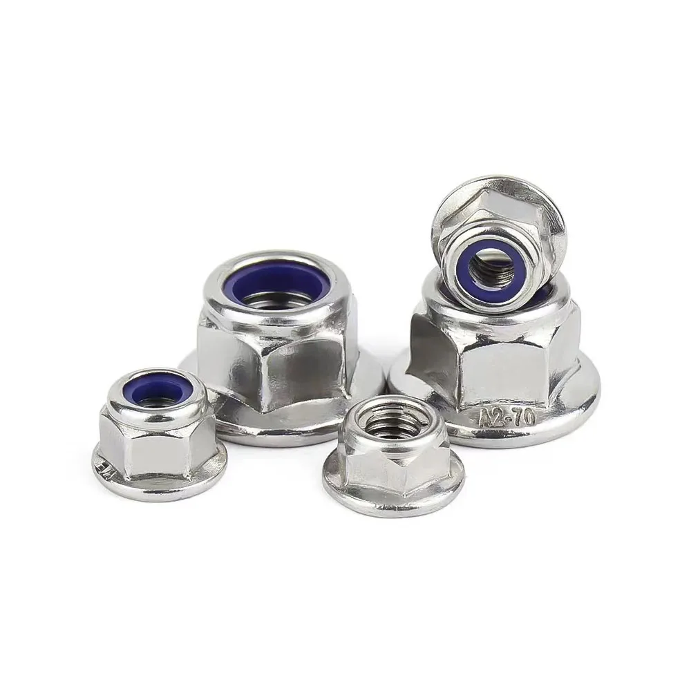 2–30 Stück Sechskant-Flanschmuttern, Sicherungsmutter mit Nyloneinsatz, Sechskant-Flansch-Sicherungsmutter aus Edelstahl 304, A2-70, M4, M5, M6, M8, M10, M12 Image