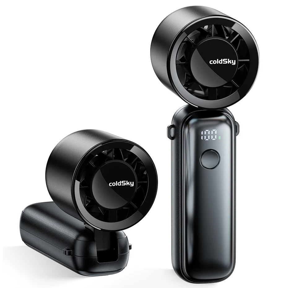 coldSky Tragbarer Handventilator, 4000 mAh Akku-Lüfter mit Digitalanzeige, faltbarer Mini-Ventilator für Outdoor-Reisen, Angeln Image