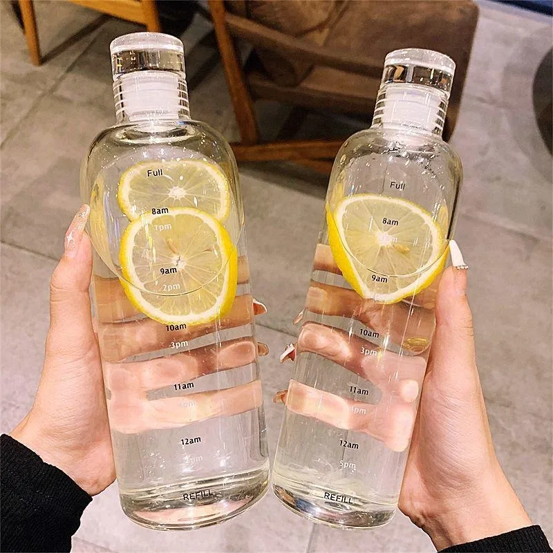 500 ml Transparente Kunststoff Sport Wasser Flasche Zeit Marker Kreative Große Kapazität Auslaufsicher Milch Tasse Drink Gym Wasser Flasche Image