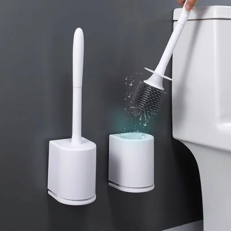 1-teiliges Toilettenbürstenset ohne tote Ecken, Toilettenbürste mit langem Griff, kein Stanzen von Löchern erforderlich, weiche Borsten zum Reinigen Image