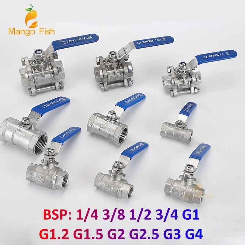 BSPT 1/4" 3/8" 1/2" 3/4" 1" 1-1/4 1-1/2 (DN8-DN25) Valvola a sfera a porta piena in tre pezzi Tipo filettatura Valvola a sfera in acciaio inossidabile SS304