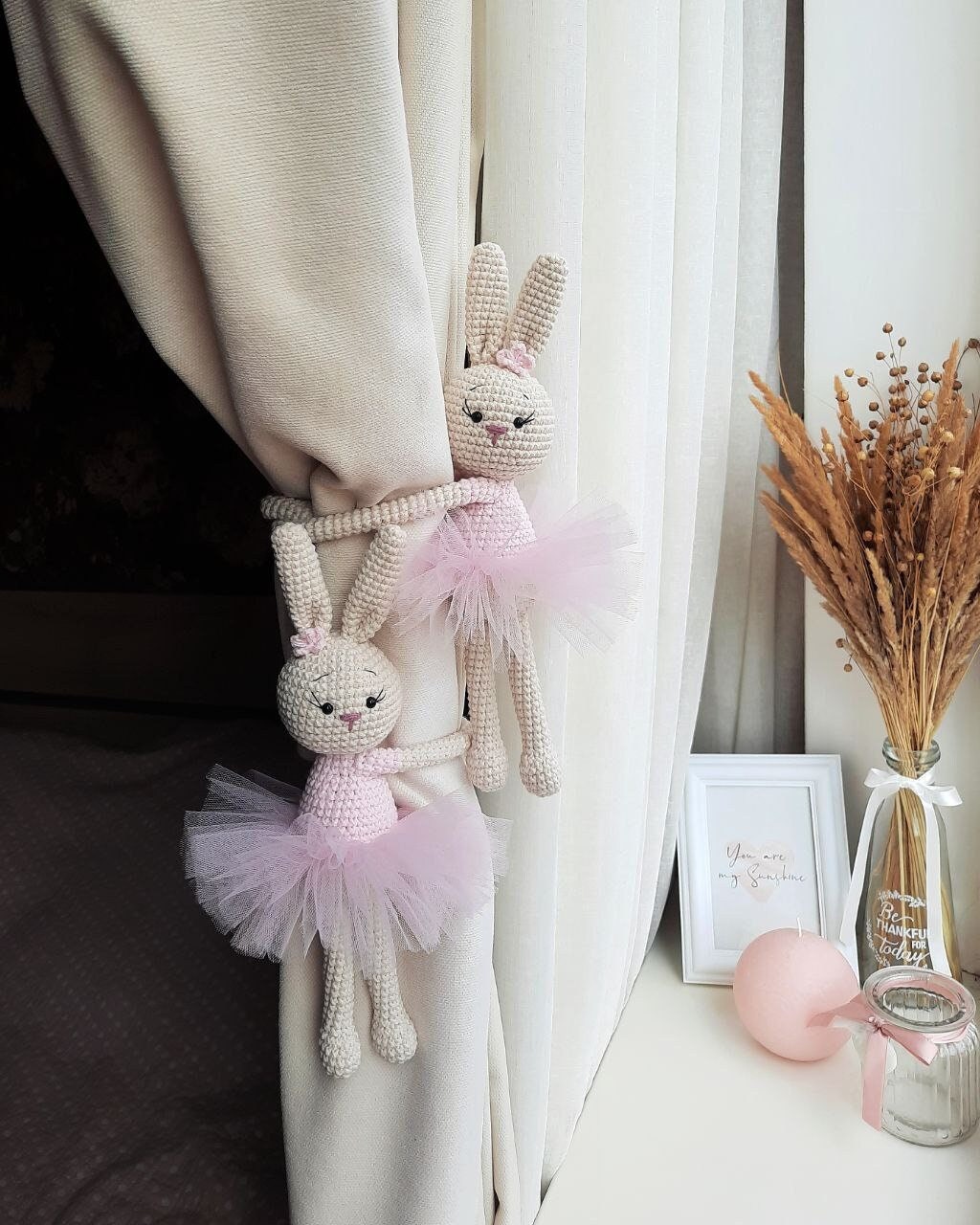 Fermatende a forma di coniglietto rosa, decorazione per cameretta a forma di coniglietto, fermatende a forma di coniglietto, fermatende a forma di ani