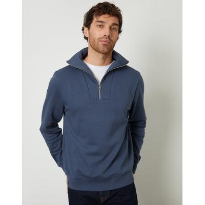 Threadbare Men's Denim Blue Quarter Zip Funnel Neck Sweatshirt