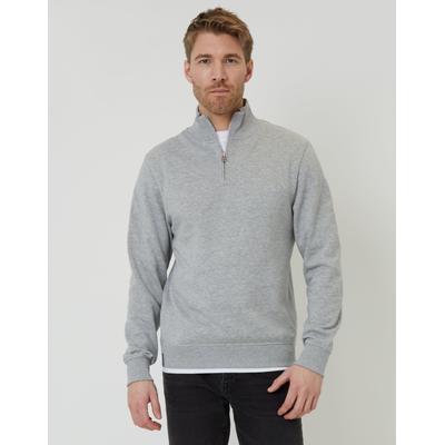 Threadbare Men's Light Grey Marl Mock T-Shirt Quarter Zip Sweatshirt
