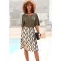 Jerseykleid LASCANA, Damen, Gr. 46, N-Gr, beige (creme, khaki bedruckt), Jersey, Obermaterial: 100% Viskose, bedruckt, modisch, figurumspielend knieumspielend, Rundhals, Kurzarm weit, Kleider, mit Cut-Out, Shirtkleid Damen, weite Ärmel,...