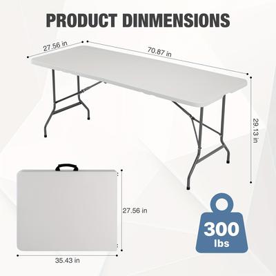 TEMU 4ft/6ft/8ft Portable Bars, Folding Table Indoor Heavy Duty 300lbs Weight Capacity Foldable Table With Carrying Handle And Safety Lock Ideal For Camping, Parties, Picnics And Portable Bars, White