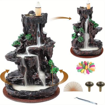 TEMU Backflow Incense Holder 2 Sides Waterfall Incense With 120 Backflow Incense Cones, 30 Incense Sticks, Aromatcherapy Ornamen For Home, Make You Feel Comfortable, Suitable For Study And Relaxation