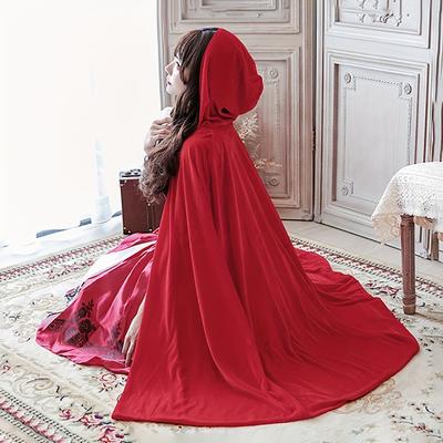 TEMU 1pc Little Cape - Vibrant Red Polyester Party Cloak, 90cm - Ideal For Halloween, Christmas, Easter, Valentine's Day & More | Cosplay Shawl For , Halloween Hooded Cape