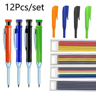 TEMU 12pcs Woodworking Pencil Set, 2.8mm Metal Marking Pens With Clip For Scenes, Workers' Own Sharpener Included, Lead Pencil,