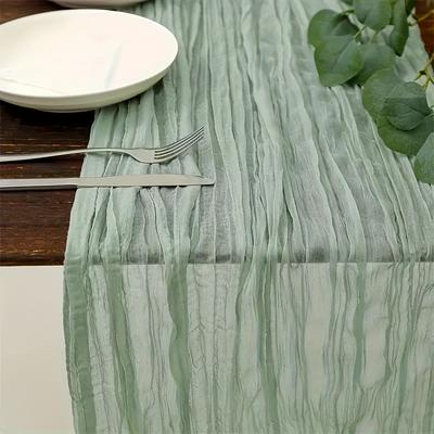 TEMU 10pcs Sage Green Cheesecloth Table Runner, Solid Color Rustic Gauze Polyester Rectangular Bridal Shower Wedding Party Reception Boho Décor Image