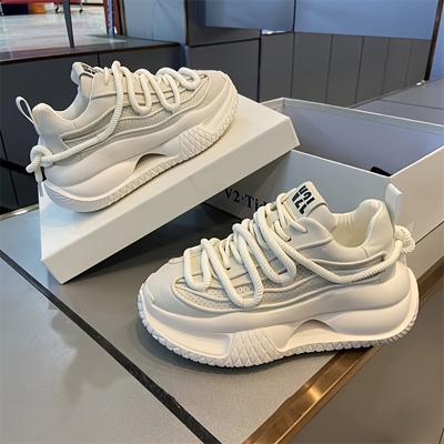 TEMU 1pair Men' Sneakers - Casual Sports Style, Solid Color, Low Top Lace-up Shoes With Round Toe, Comfortable Fabric Inner, Pvc Sole, And Cloth Insole For And Running