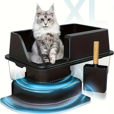 TEMU An Extra-large Stainless Steel Litter Box With A Lid In 4 Colors - Featuring A Semi-enclosed Design That Prevents Leaks And Is Easy To Clean, Suitable For Large Cats And Multi-cat Households.