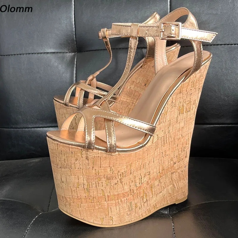 Olomm neue Frauen Plattform Sandalen ultra hohe Keile Absätze runde Zehen hübsche Gold Silber Cosplay Schuhe Damen uns plus Größe 5-15