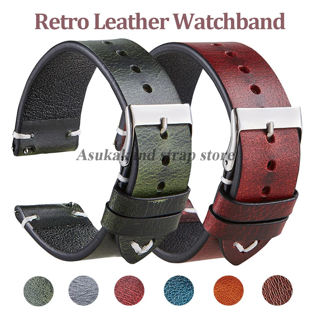 Handgefertigtes Retro-Uhrenarmband aus rot-grünem Leder, 18 mm, 20 mm, 22 mm, Schnellverschluss, Kalbsleder-Uhrenarmband, Sportarmband, Uhrenzubehör Image
