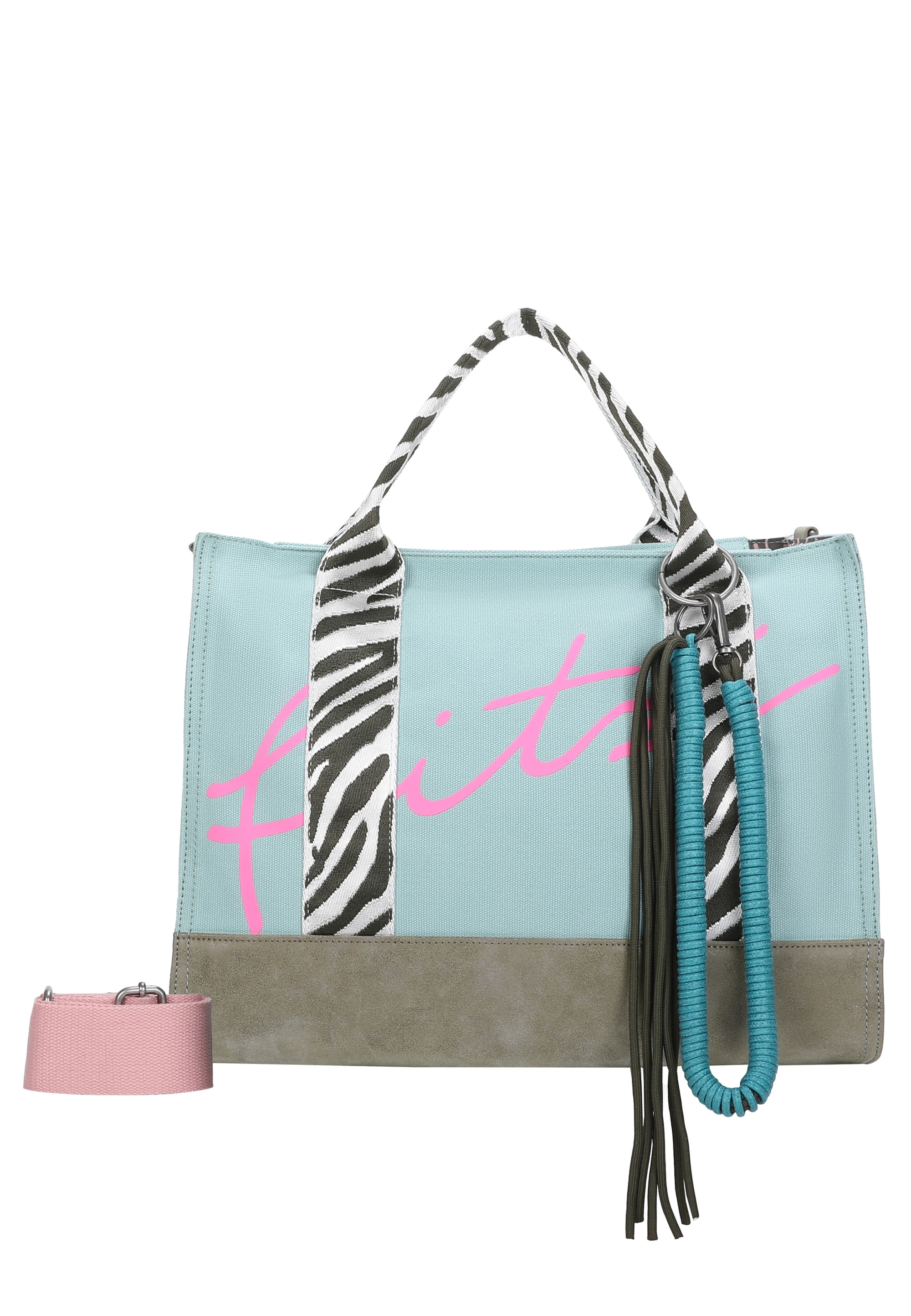 Schultertasche FRITZI AUS PREUSSEN "Summer Zebra Safari", Damen, Gr. B/H/T: 40cm x 29,5cm x 40cm, grün, Baumwollmischung, mehrfarbig, Taschen Schultertasche, mit abnehmbarer Kordel