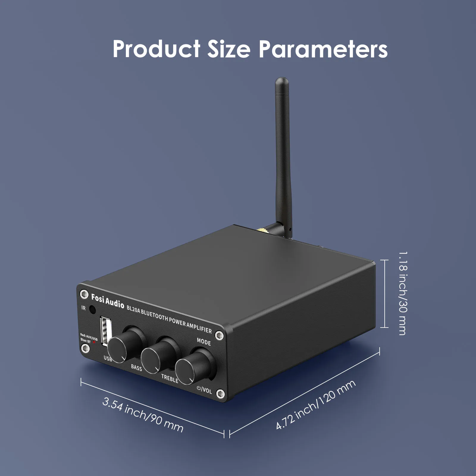 Fosi Audio BL20A Bluetooth TPA3116 Sound Power Amp 2.1CH 100W Mini HiFi Klasse D Amp Bass Höhen mit U-Disk Fernbedienung Image