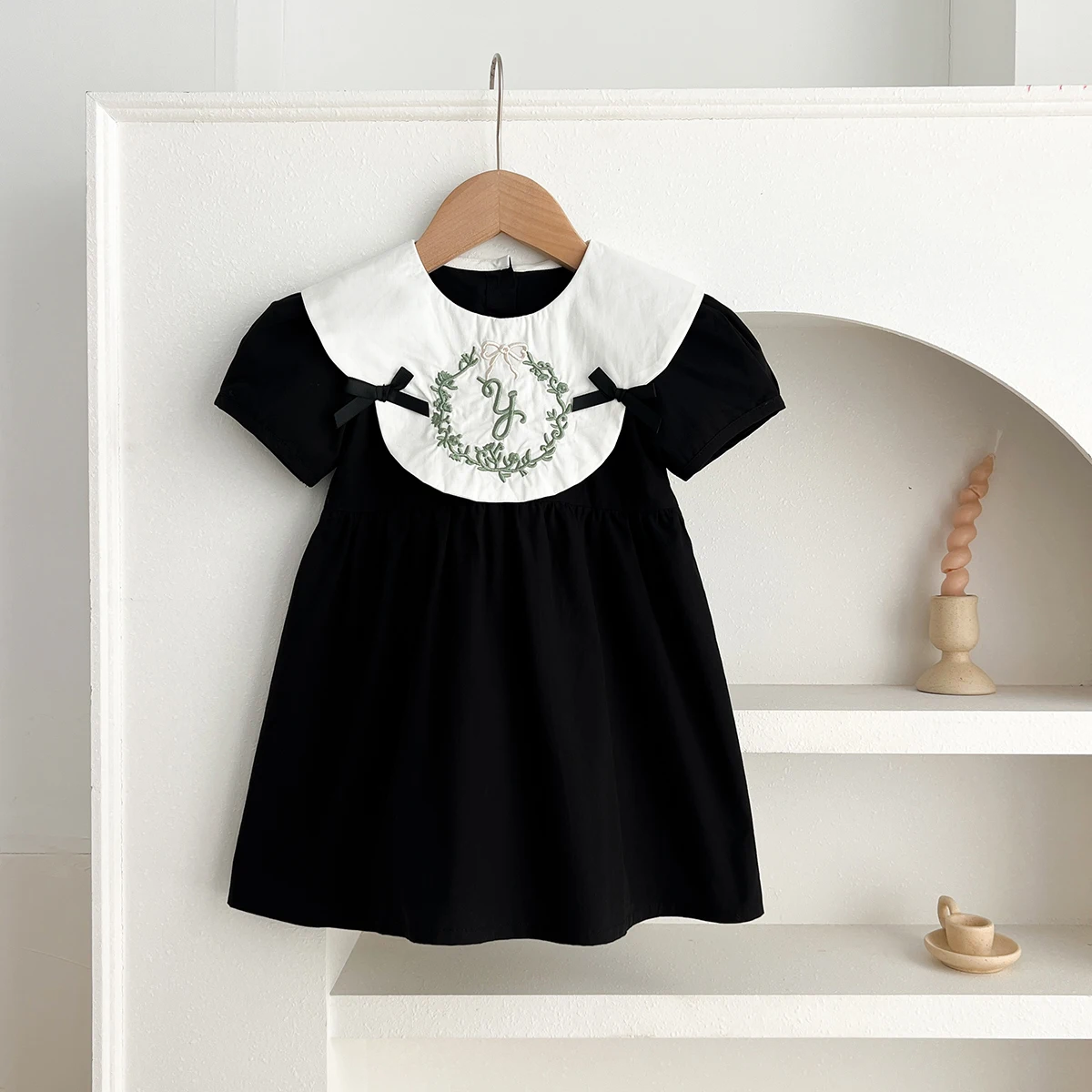 0-6Yrs Mädchen Prinzessin Kleid Baby Mädchen Kleidung Kleid Schmetterling Kragen Baby Mädchen Kleidung Retro Party Schwarz Stickerei Kinder Kleid Image