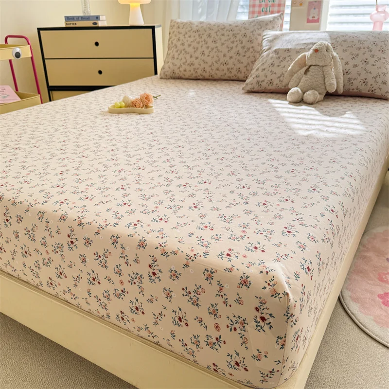 Bonenjoy-Drap-housse élastique de style floral, housse de lit douce, linge de lit pour la maison, draps (taie d