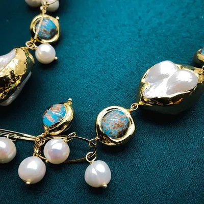 Y·YING Mother Of Pearl Shell Cultured Pearl Blue Murano Glass Gold Plated Neckace Women Jewelry Gift