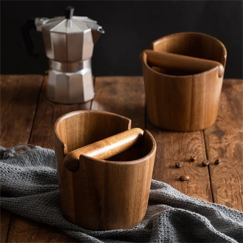 Acacia Wood Coffee Grounds Knock Box Easy Carry Wood Removable Knock Bar Coffee Grounds Box Coffee Bar Accessories Cafe Home Use