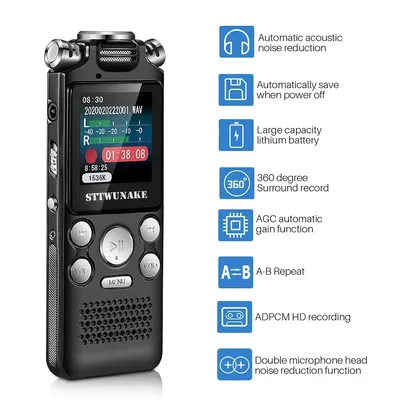 Professional Voice Activated Digital Audio Recorder 8GB 16GB 32G Noise Cancelling Recording PCM Support OTG WAV MP3 Player New