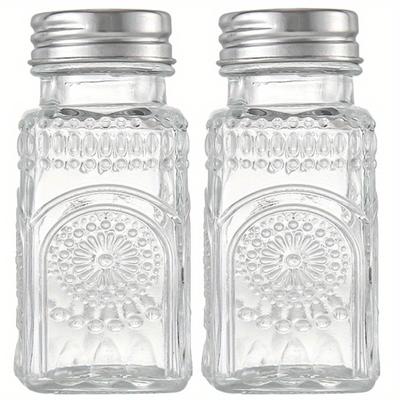 TEMU Set Of 2 Vintage Glass Shakers For Salt And Pepper, Featuring A Glass Base And Stainless Steel Lid, Ideal For Kitchen Use, Dining Tables, Rvs, Camping, And Barbecues, For Easy .