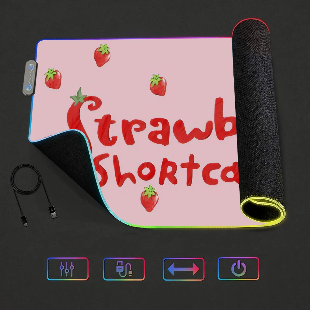 Mousepads Gaming S-Shortcake Cartoon MousePad LED Tischpads Hintergrundbeleuchtung Gummi S-Strawberry Desktop XXL RGB Schreibtisch Micro USB Image