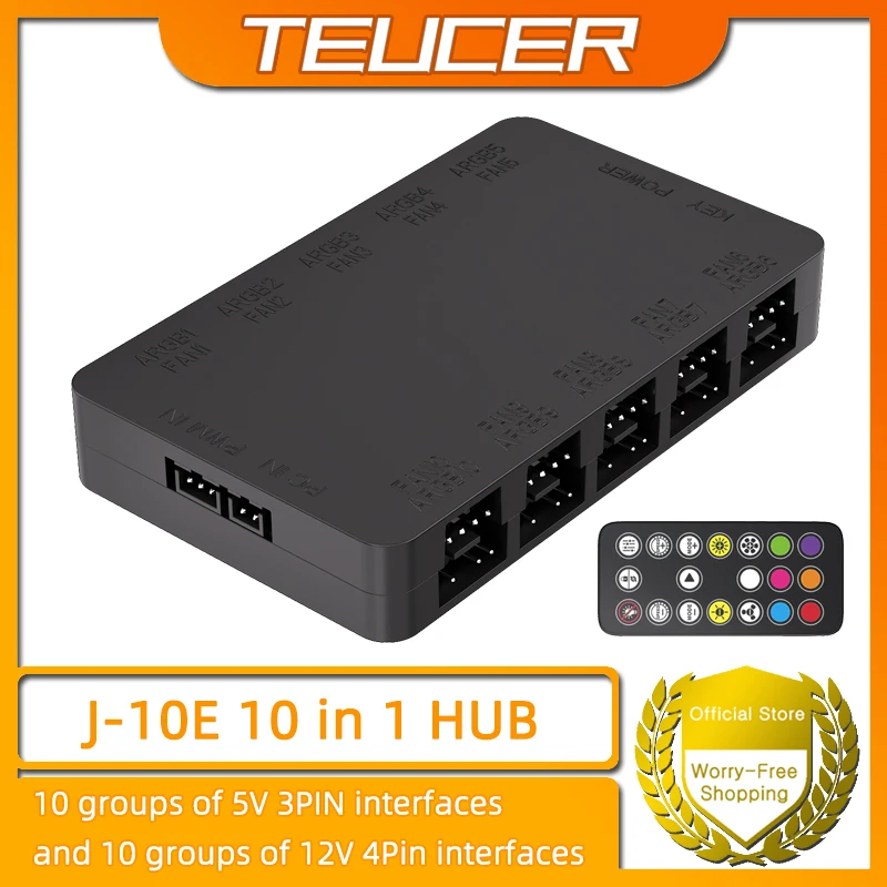 TEUCER J-10E 10 in 1 HUB 12V 4Pin PWM & 5V 3Pin ARGB Hub Adressierbarer RGB Splitter für PC Lüfter Kühler DIY Werkzeug Image