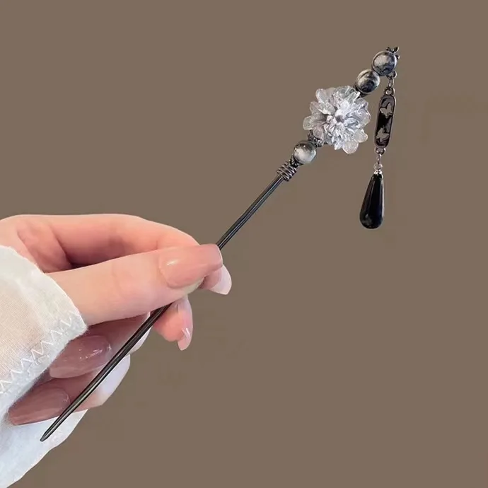 Temperament Haar Stick Tinte Blume Metall Quaste Haarnadel Gabeln für Frauen Fringe Haar Spange Mädchen Neue Chinesische Hanfu Kopfbedeckungen Image