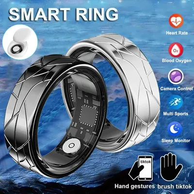 Smart Ring Gesundheit und Schlaf Tracker Herzfrequenz Blut Sauerstoff Monitor Pinsel Video 5ATM Wasserdicht Multi Sport Männer Frauen Ring