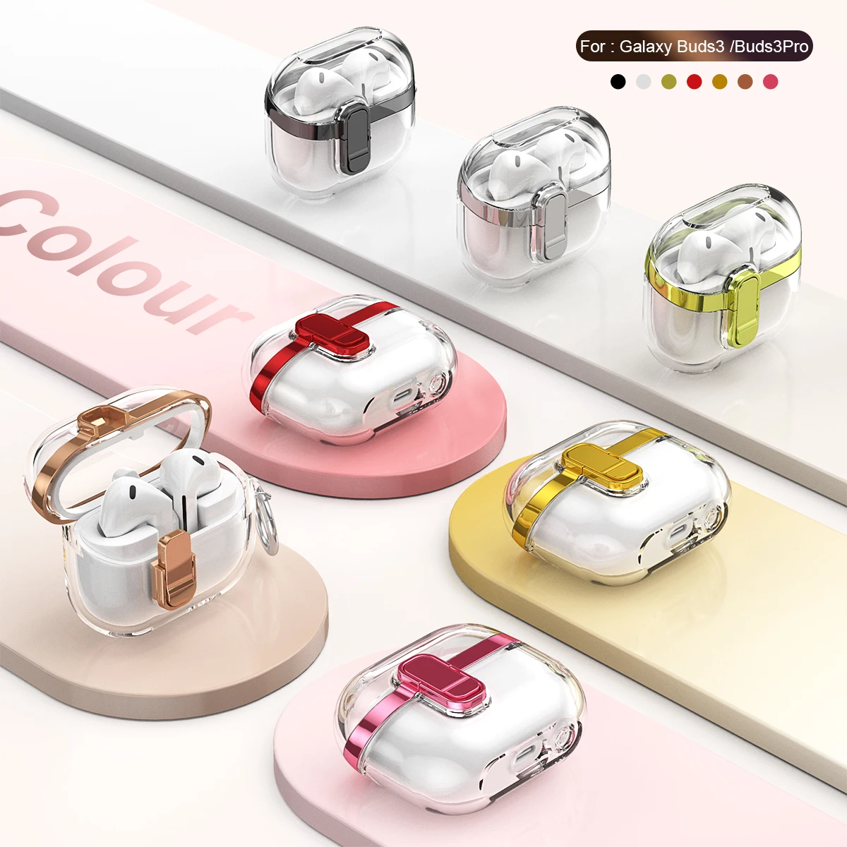 Transparente Hülle für Samsung Galaxy Buds 3 Pro Buds 3 Buzz 3 Pro Cover Lock Schnalle Galvanik Anti-Fall-Schutzhüllen