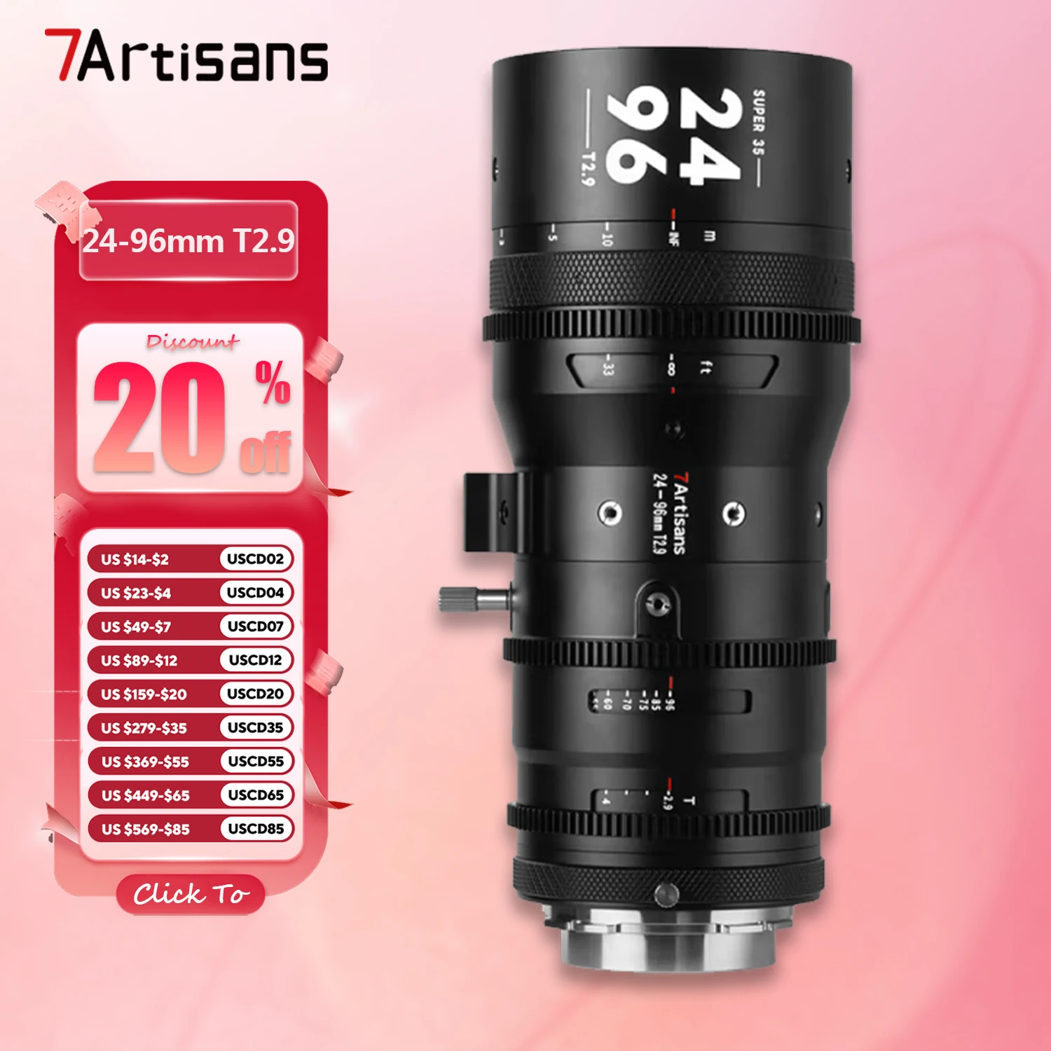 7artisans Sprite 24-96mm T2.9 S35 Rahmen Professionelles 4x Zoom Cine-Kameraobjektiv für Studio- und Humanitätsfotografie mit PL-Anschluss Image