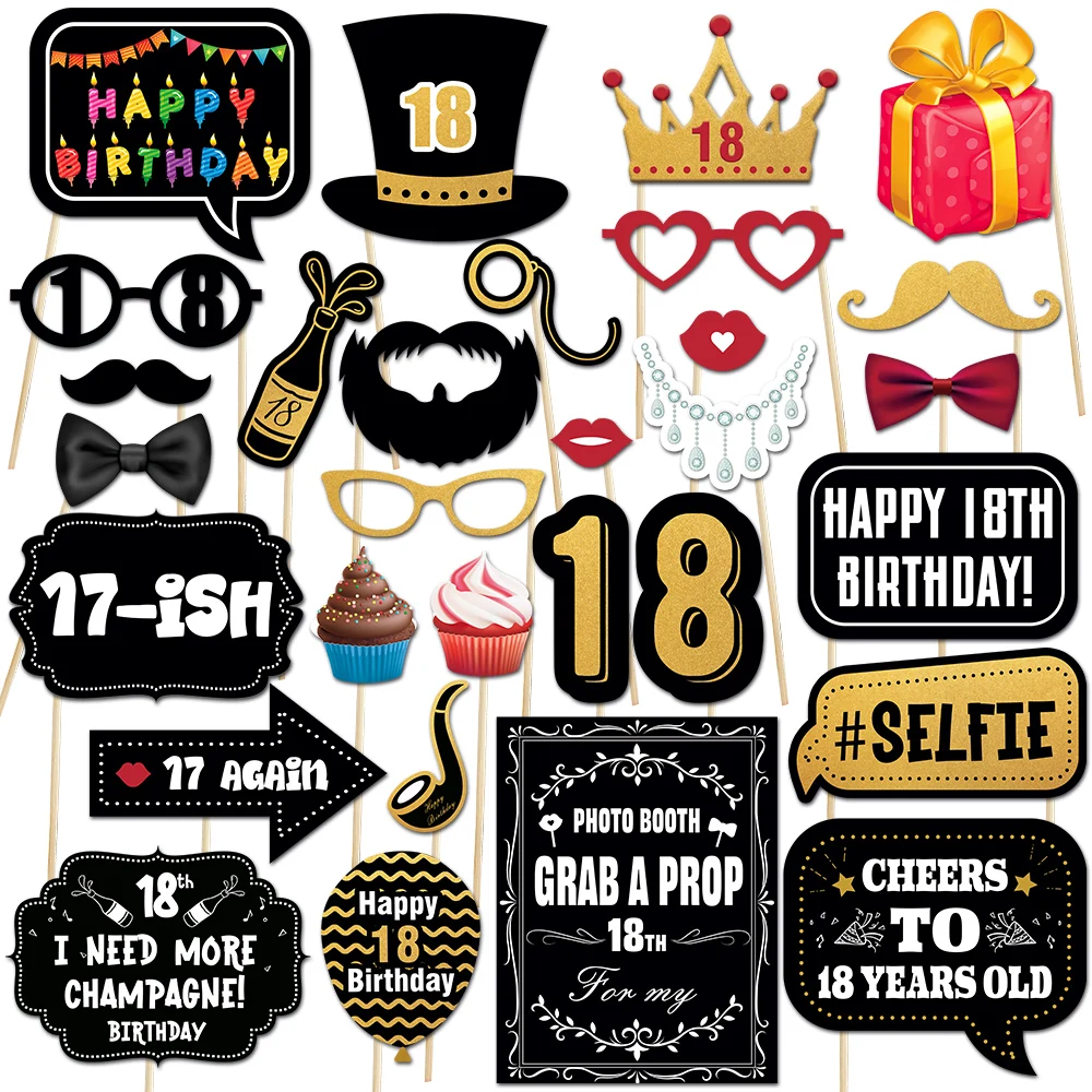 30 Stück 30. 40. 50. 60. Geburtstag Party Photo Booth Requisiten Schwarz Gold Geburtstag Party Dekor 18 30 40 50 60 Jahr Geburtstagszubehör Image