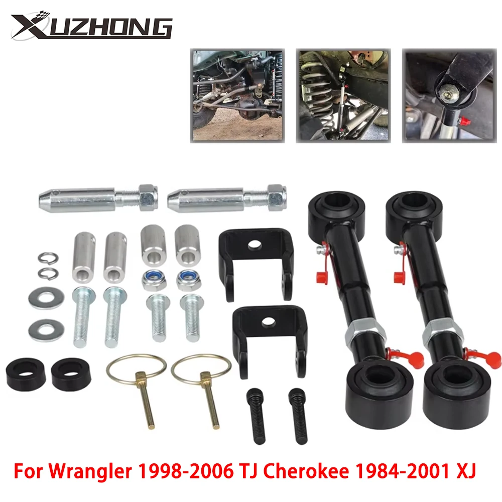 Schwarze verstellbare vordere Stabilisatorverbindungen. Schnell trennbar für Wrangler 1998–2006 TJ Cherokee 1984–2001 XJ mit 2,5 Zoll – 6 Zoll Aufzügen
