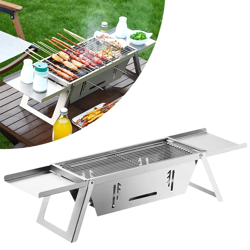 Edelstahl Grill Herd Outdoor Holzkohle Klapp Grill Rack Haushalt Kleine Klapp Carbon Grill Spieß Herd Grill Image