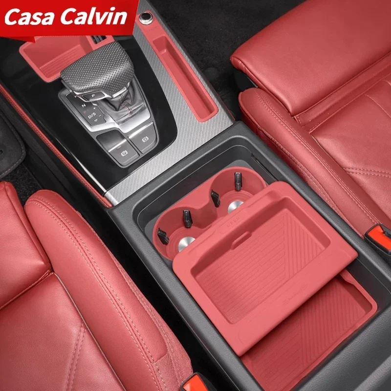 Für Audi Q5L/Q5Lsportback 2018-2024 Auto Zentrale Steuerung Lagerung Box Armlehne Box Wasser Tasse Abdeckung Silikon Pad auto Zubehör Image